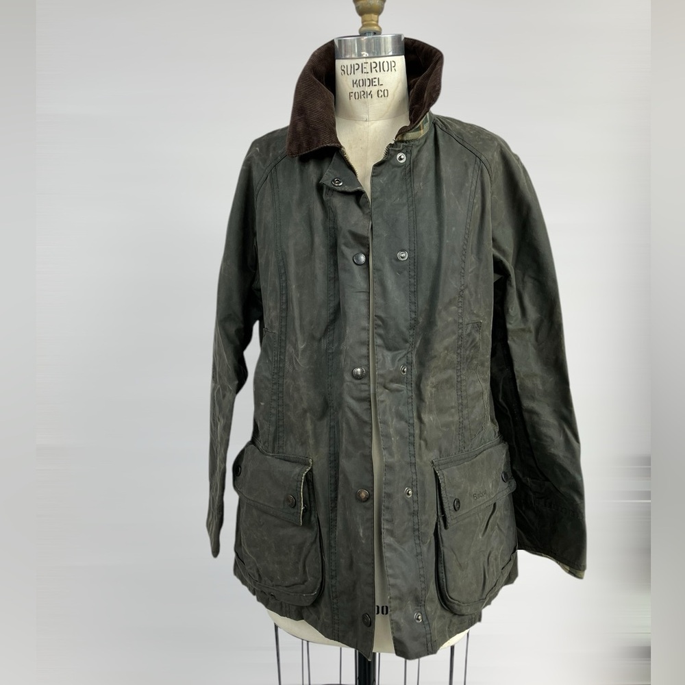 Barbour Olive Utility Jacket with Brown Collar